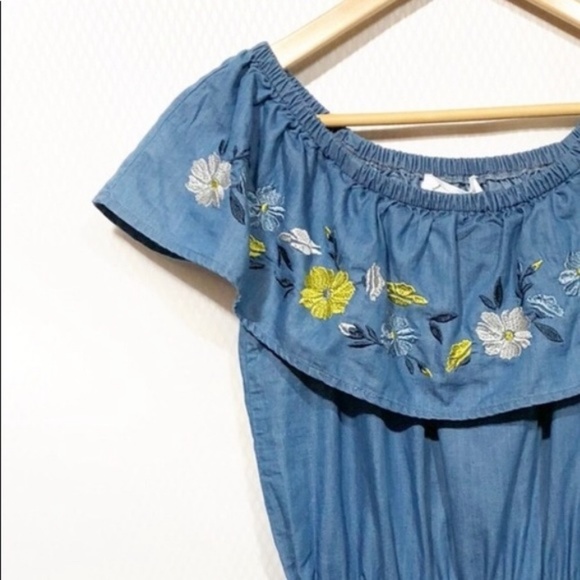 Dresses & Skirts - NWT Chambray Off-the-shoulder Embroidered Romper